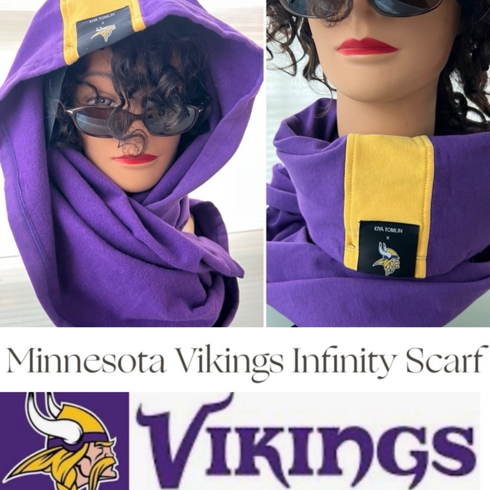 🏈NEW Neck Huggie Infinity Scarf/Hood Kiya Tomlin x NFL Team Minnesota Vikings